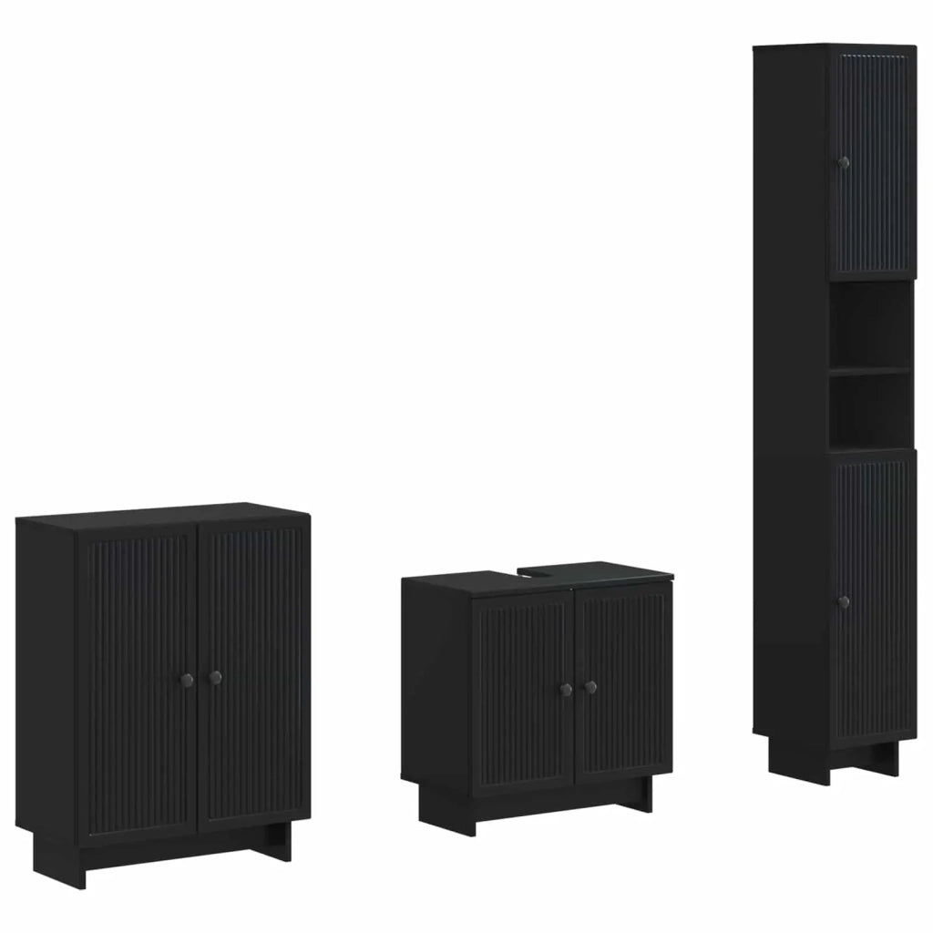 Set di armadietti da bagno in 3 pezzi EDE Nero 3417415