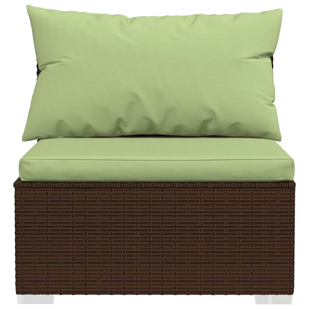 Divano Centrale da Giardino con Cuscini in Polyrattan Marrone 317559