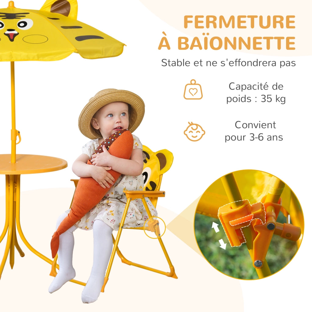 Set tavolo e sedie da giardino per bambini ¨C Zephmum ¨C giallo, metallo, pieghevole