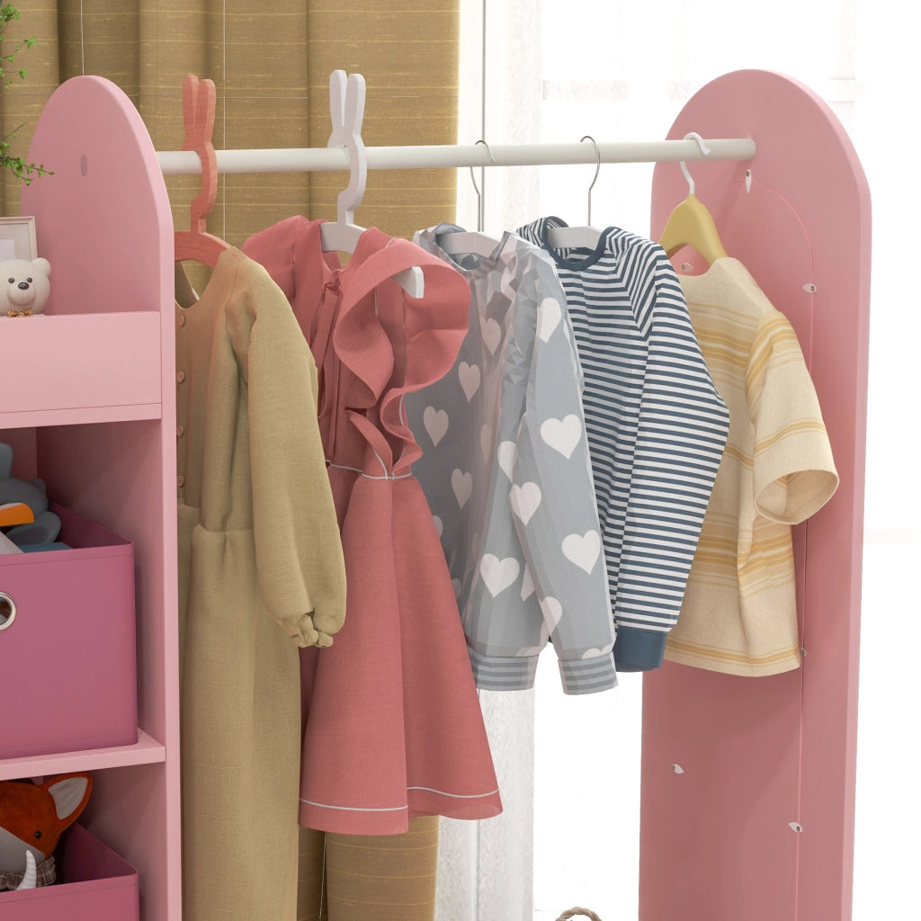 Armadio Bambini con Appendiabiti, Ripiani e Specchio ¨C Minimal ¨C Legno, Rosa
