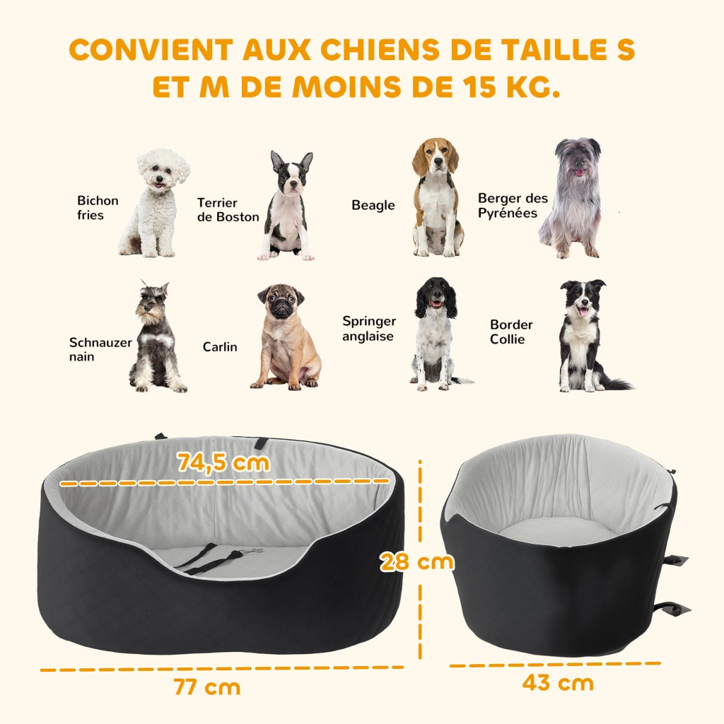 Seggiolino auto per cani con cintura di sicurezza ¨C Xylo ¨C imbottito 77x43x28 cm nero