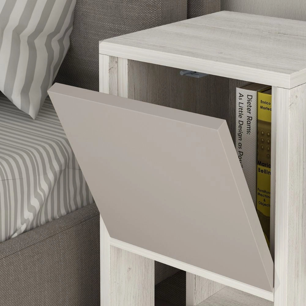 Comodino 1 Anta 30x30x55 cm in MDF Ema Bianco Tortora