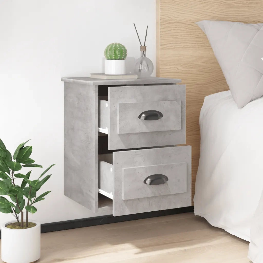 Comodino | Armadio da Notte | Mobiletto da notte a Parete Grigio Cemento 41,5x36x53 cm