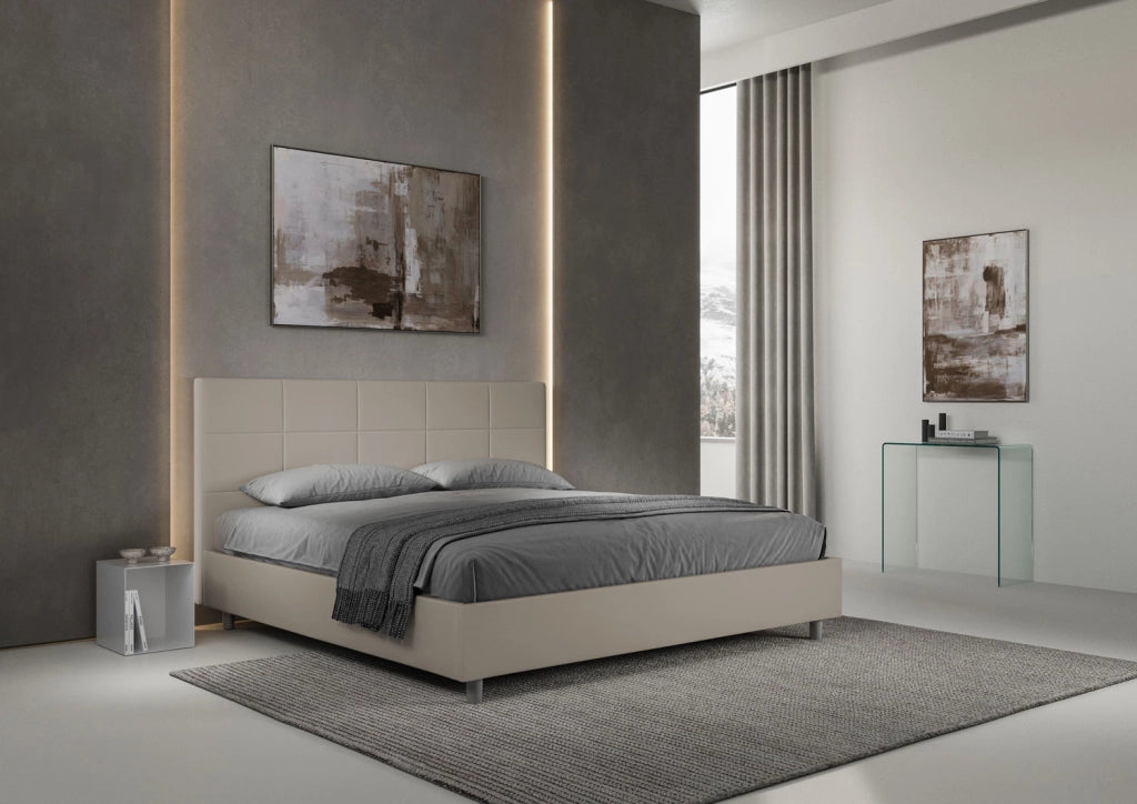 BS COM Letto matrimoniale king size senza rete imbottito 200x200 similpelle tortora