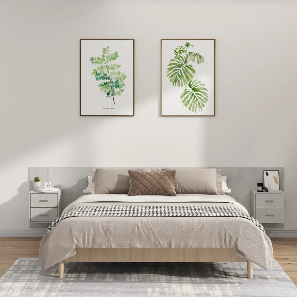 Testiera Letto con Comodini in Legno Multistrato Grigio Cemento 3115759