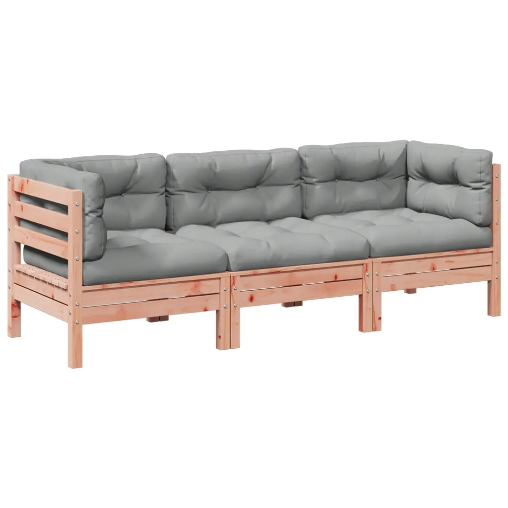Set Divani Giardino 3 pz Cuscini Legno Massello Abete Douglas