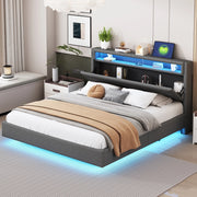 Letto Imbottito Matrimoniale con LED e USB ¨C MINIMAL ¨C Tessuto Grigio 160x200