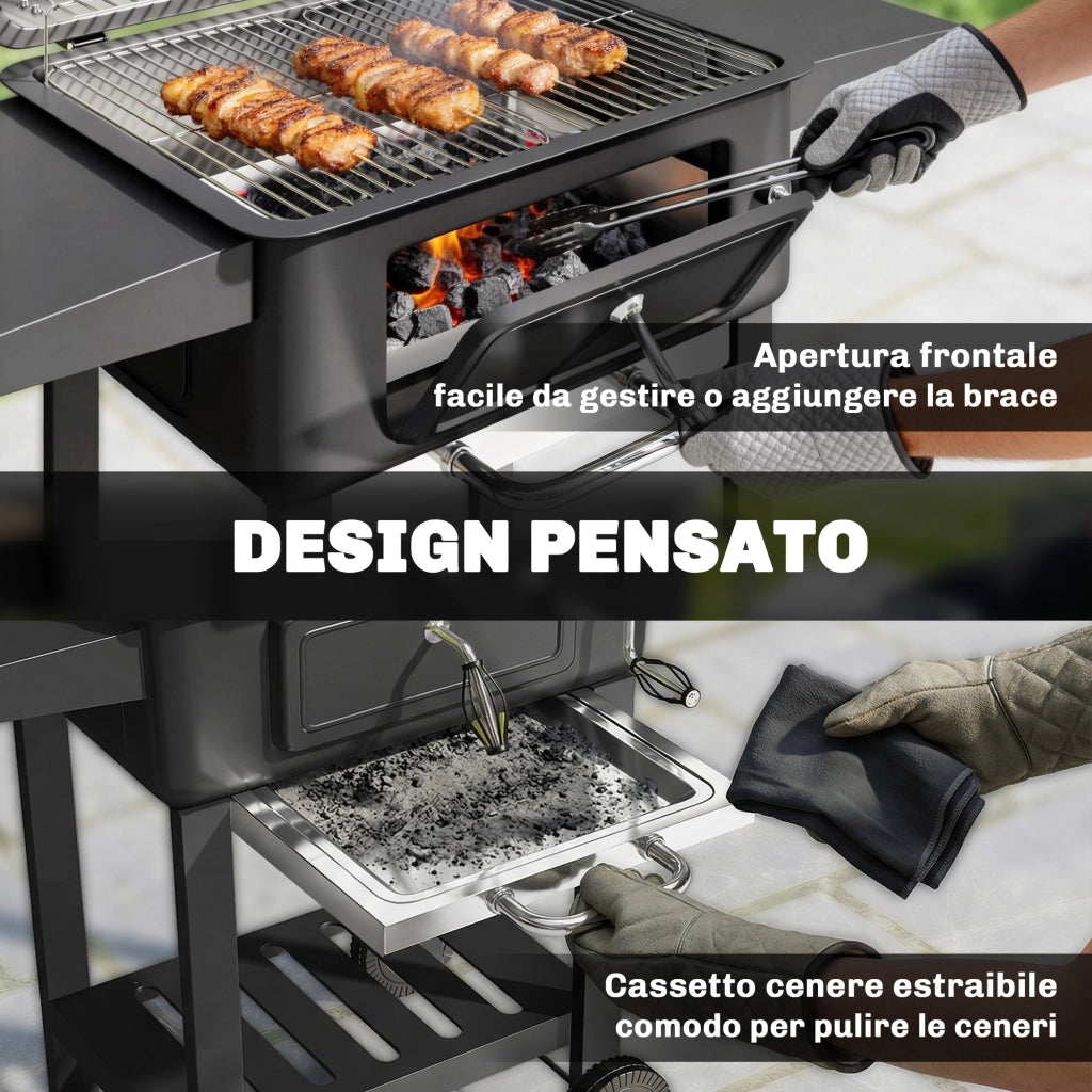 Barbecue a Carbone con Affumicatore ¨C Xylo ¨C Nero con Termometro e Mensole Laterali