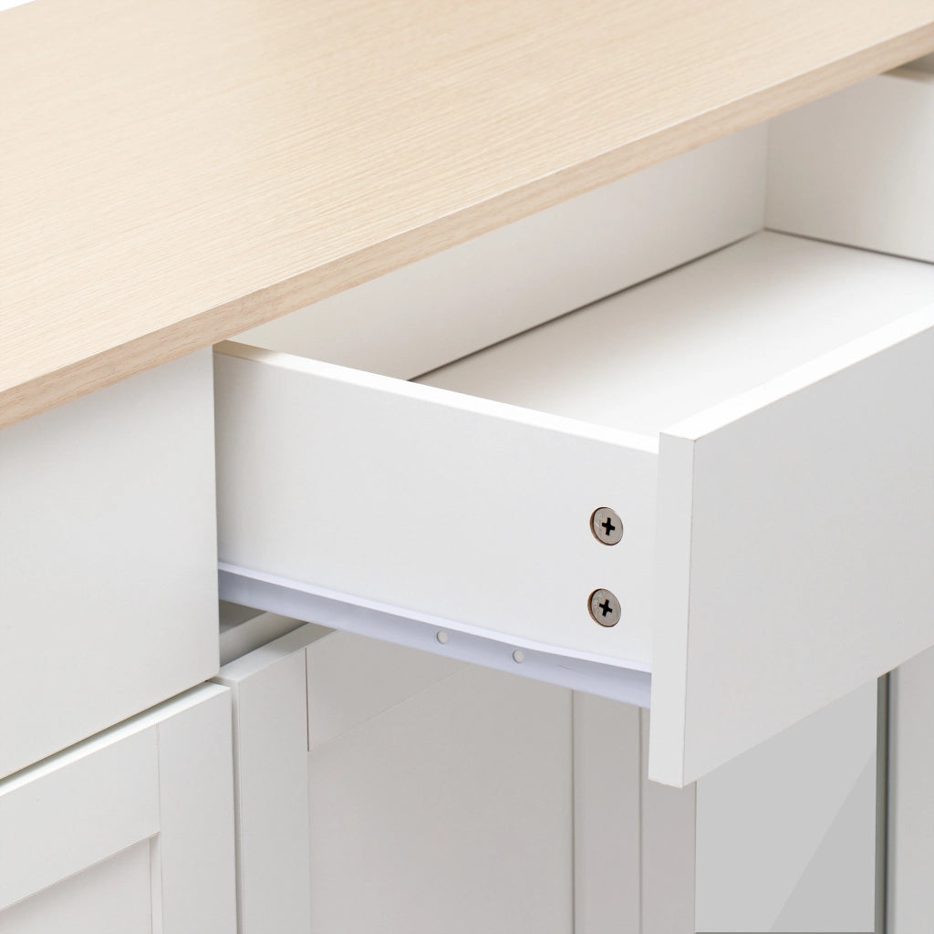 Credenza 4 Ante con Vetro e 2 Cassetti ¨C MINIMAL ¨C Legno e Bianco
