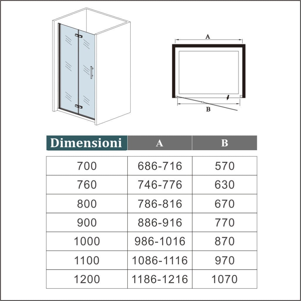 Porta Doccia 100x185 cm Porta Battente Pieghevole in Vetro Temperato Trasparente 6 mm Anticalcare Telaio Dorato Spazzolato