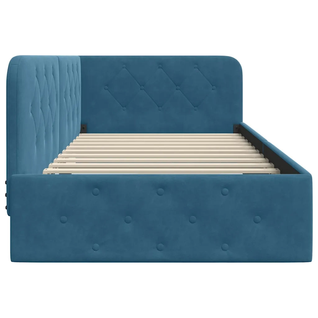 Cornice del letto ad angolo Blu 100 x 200 cm Velluto 42016542