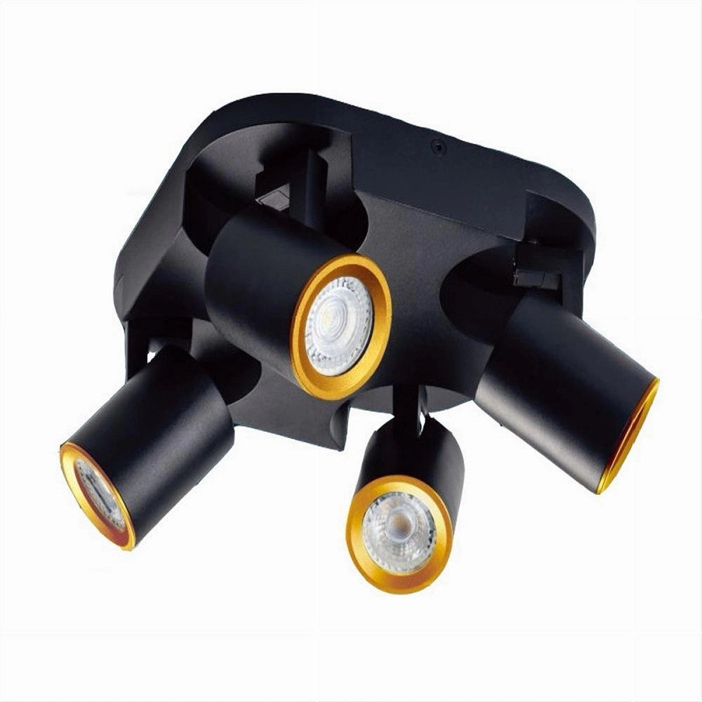 Trade Shop - Plafoniera 4 Diffusori Orientabile Soffitto Parete Lampada Gu10 Bianco Nero Th8805 - Nero