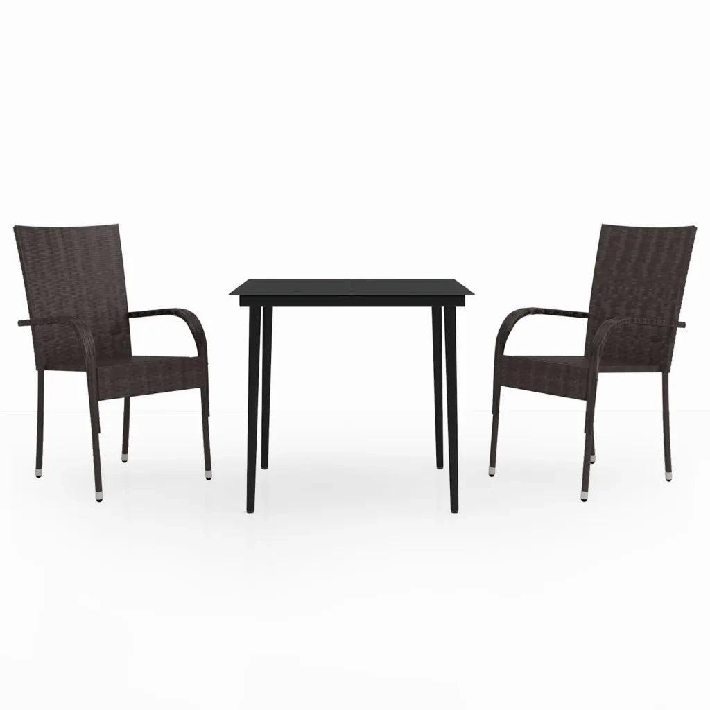 Set da Pranzo da Giardino 3 pz | Set Salotto da Giardino Marrone e Nero