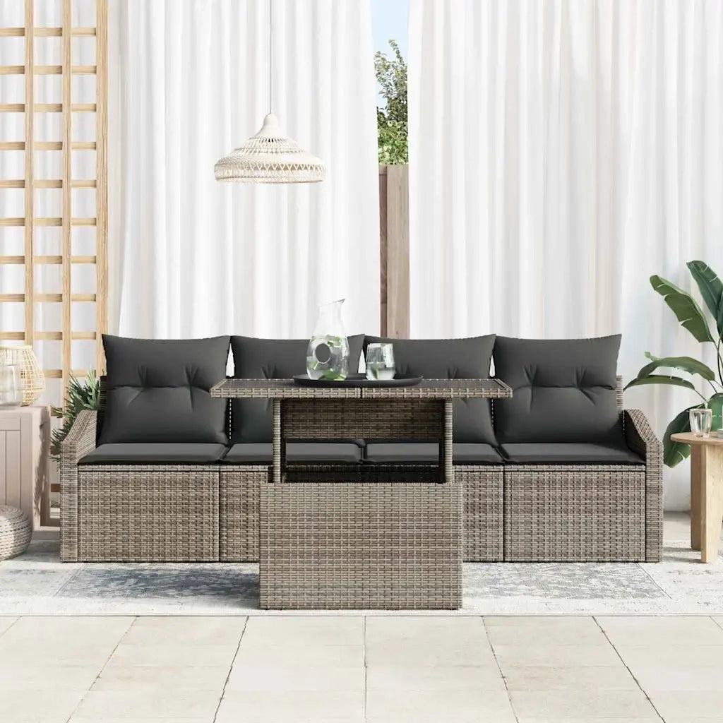 Set Divano da Giardino con cuscino 5 pcs Grigio polyrattan