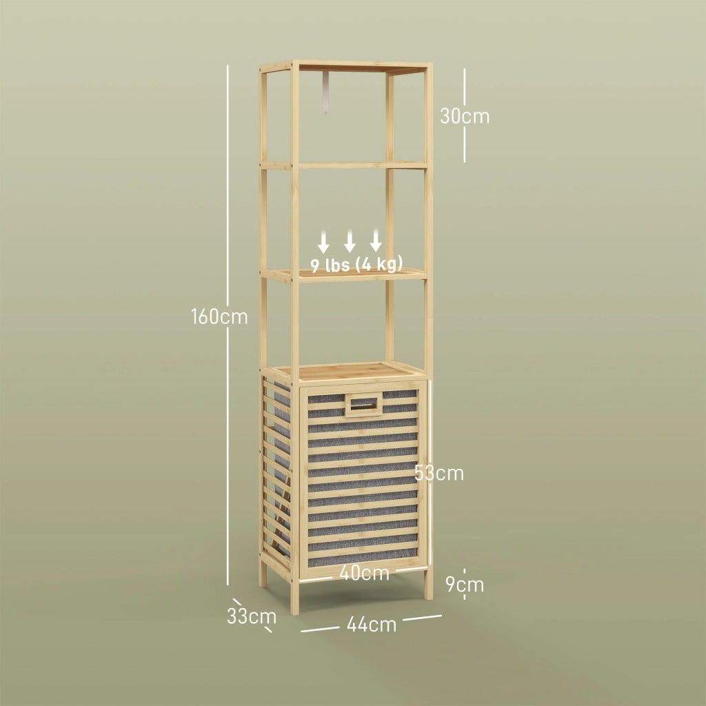 Mobile da Bagno con Ripiani e Cesto per Biancheria ¨C Minimal ¨C 44x33x160 cm Natural