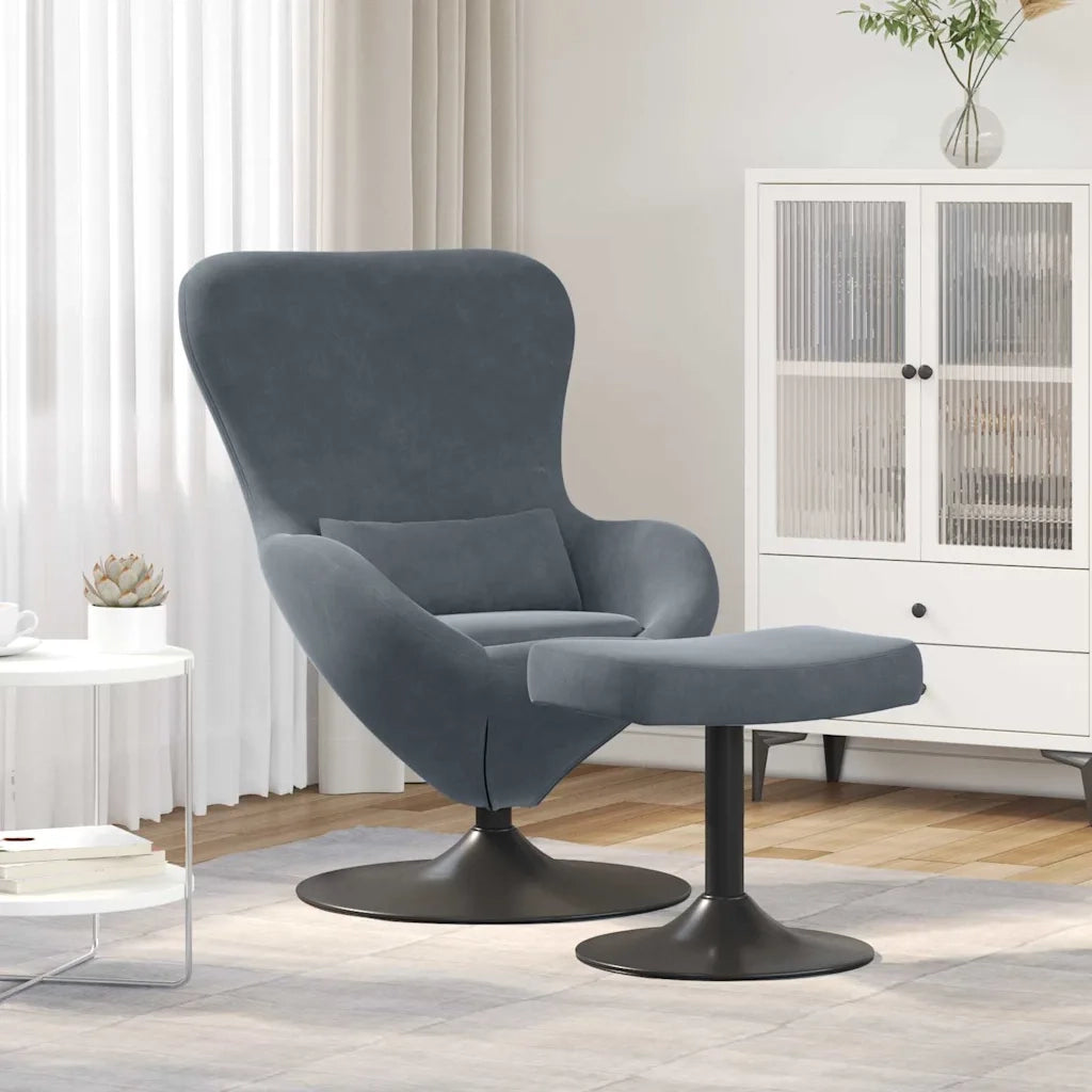 Poltrona | Sedia Egg con Pouf Grigio scuro Velluto