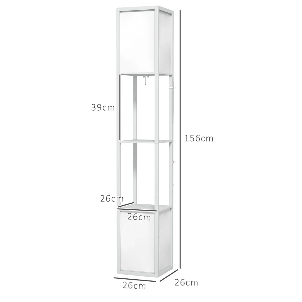 Lampada da Terra Moderna con 2 Paralumi e 2 Ripiani ¨C Minimal ¨C 26x26x156 cm, Bianco