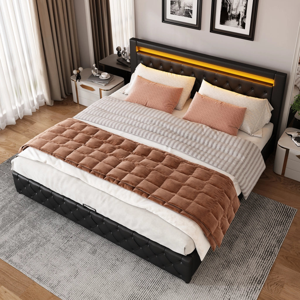 letto imbottito pu nero 162 x 207 cm