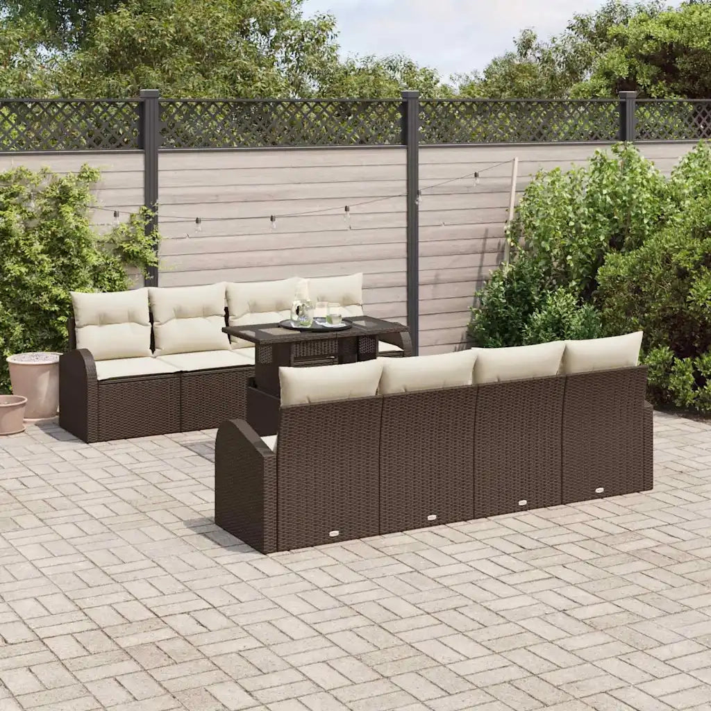 Set Divano da Giardino con cuscino 7 pcs Marrone Poly Rattan