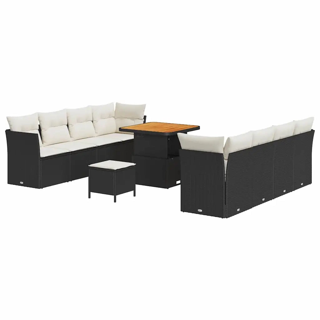 Set Divano da Giardino 11 pcs Nero polyrattan
