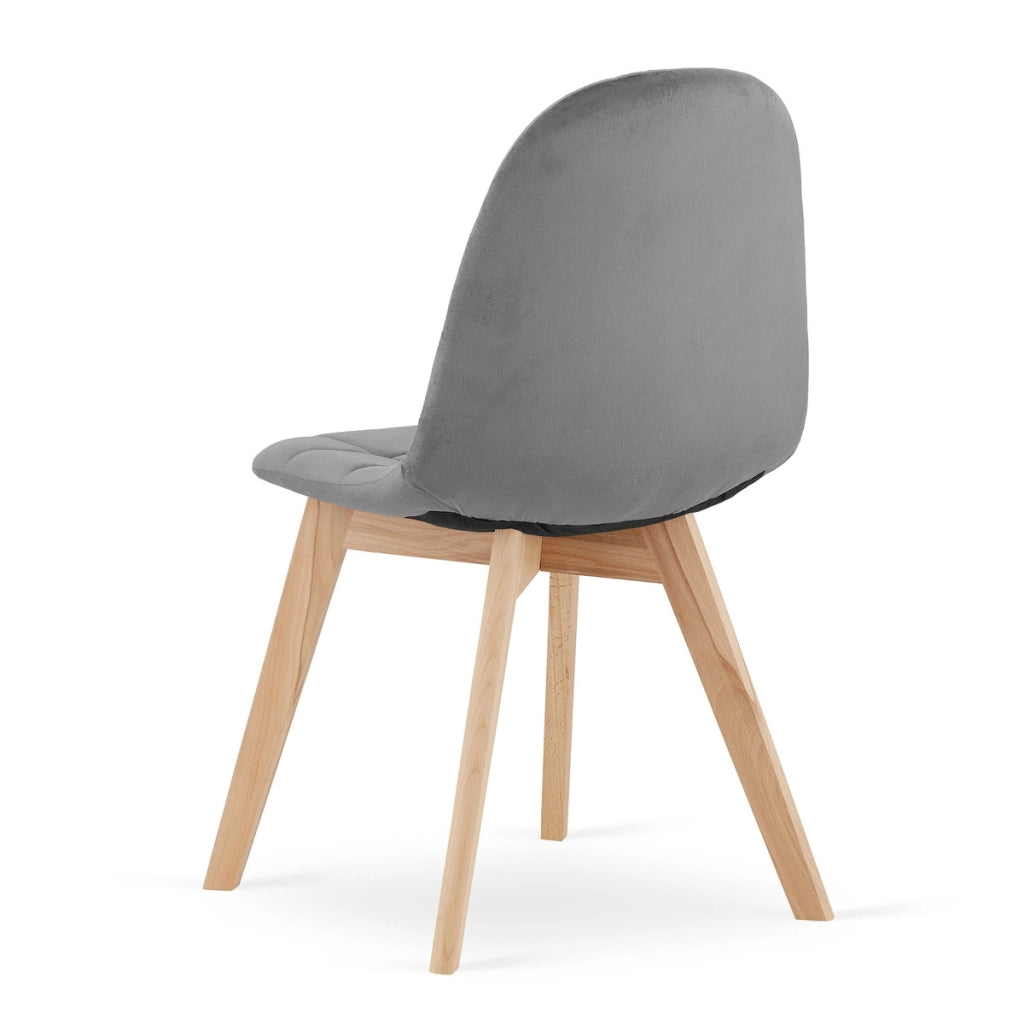 Sedia Bora in velluto grigio scuro con gambe in faggio