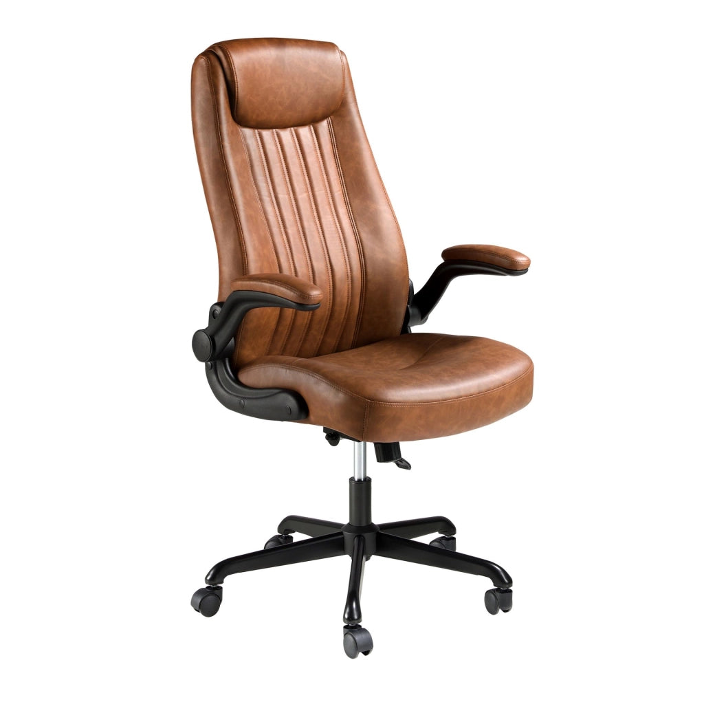 Sedia girevole da ufficio in similpelle marrone