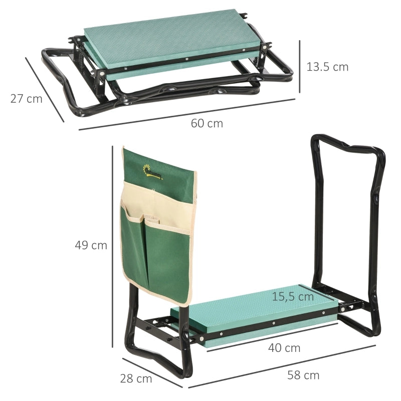 Panca inginocchiata, sgabello da giardino pieghevole, 2 in 1, supporto per ginocchia, con borsa porta attrezzi, schiuma EVA, 58 x 28 x 49 cm