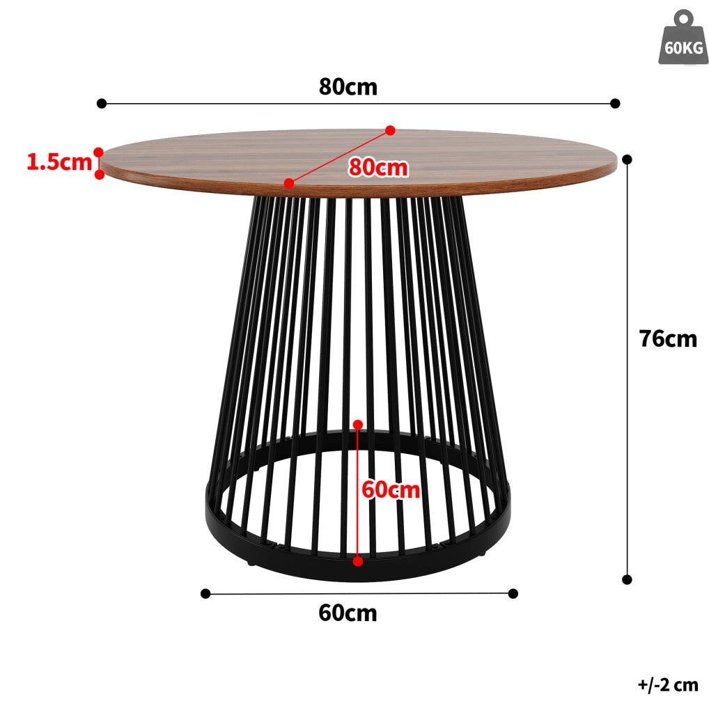 Tavolo da pranzo rotondo 80x80x76 cm in MDF e metallo; noce e nero
