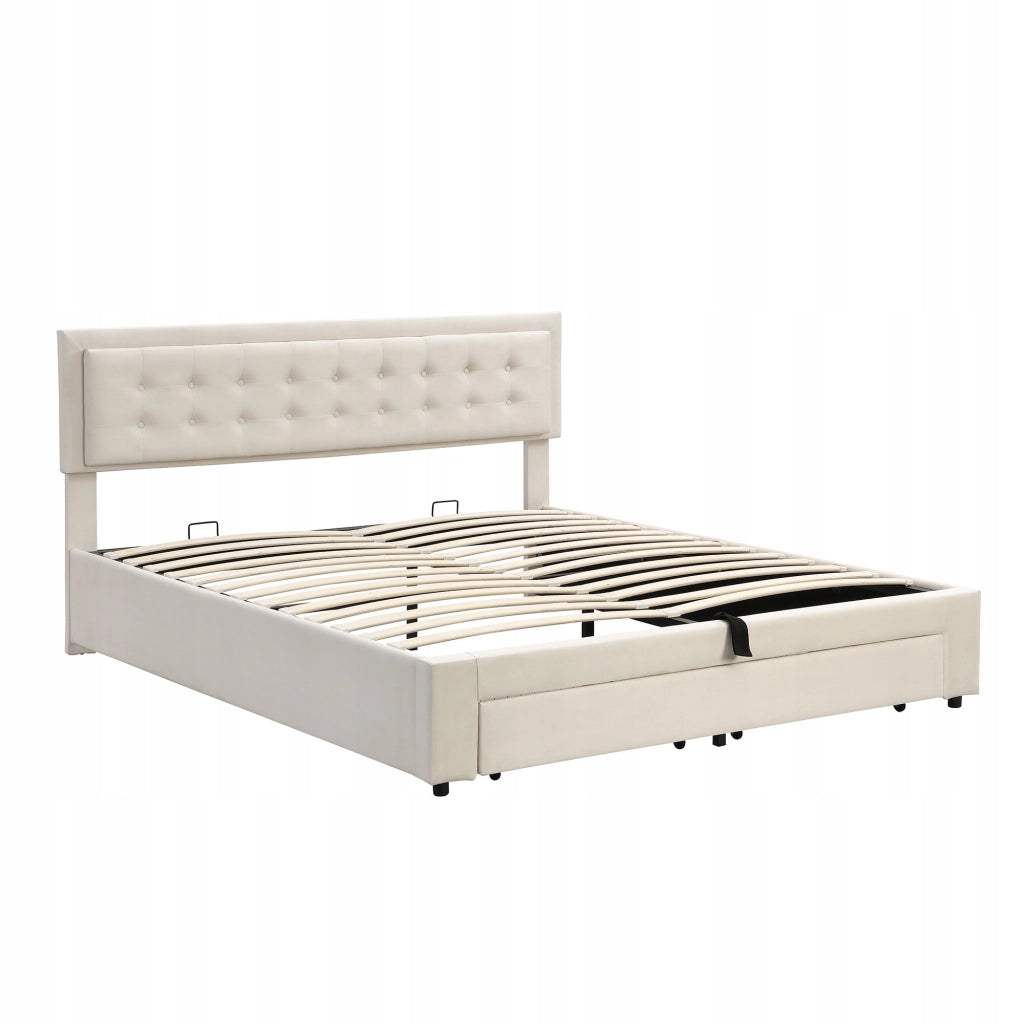Letto imbottito con cassetti - Xylo - 160x200 - Beige