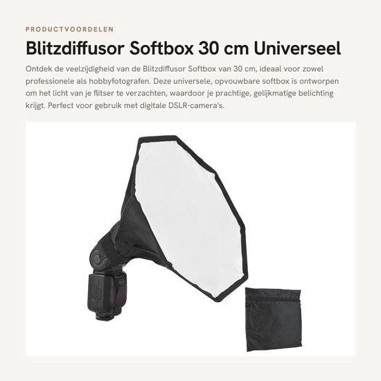 Softbox Opvougbile Universale 30cm - Diffusore per Luce - Materiale Duraturo - Diffusore per Luce Softbox