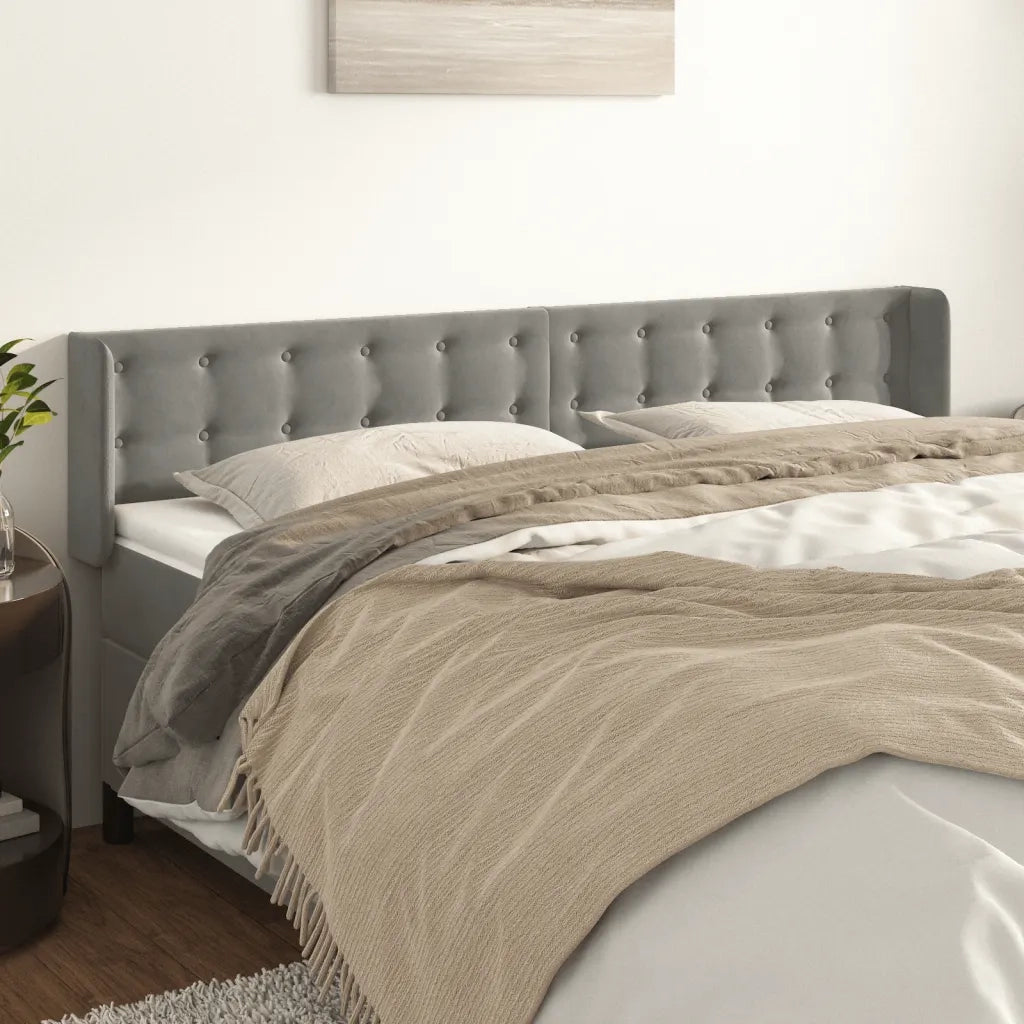 Testiera ad Orecchio-Testata con Orecchie Grigio Chiaro 163x16x78/88 cm in Velluto 280478