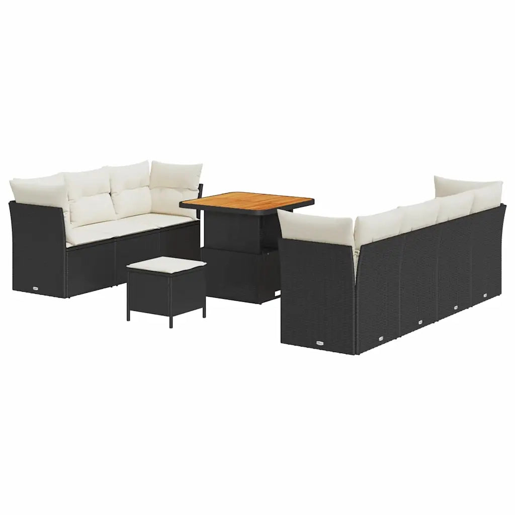 Set Divano da Giardino con cuscino 10 pcs Nero e crema