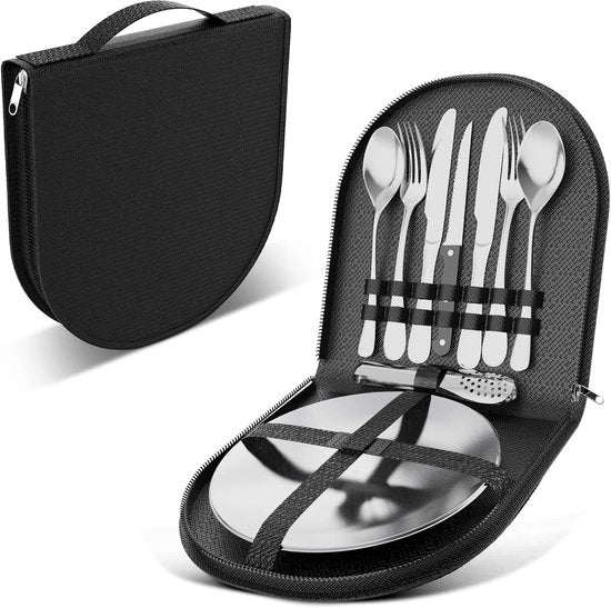 Servizio per Campeggio RVS - Set da 10 pezzi per 2 persone - Portatile