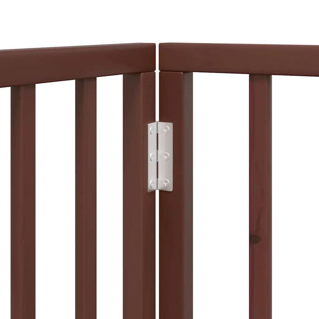 Cancelletto per cani con porta pieghevole 6 pannelli marrone 300 cm in legno di pioppo 352199