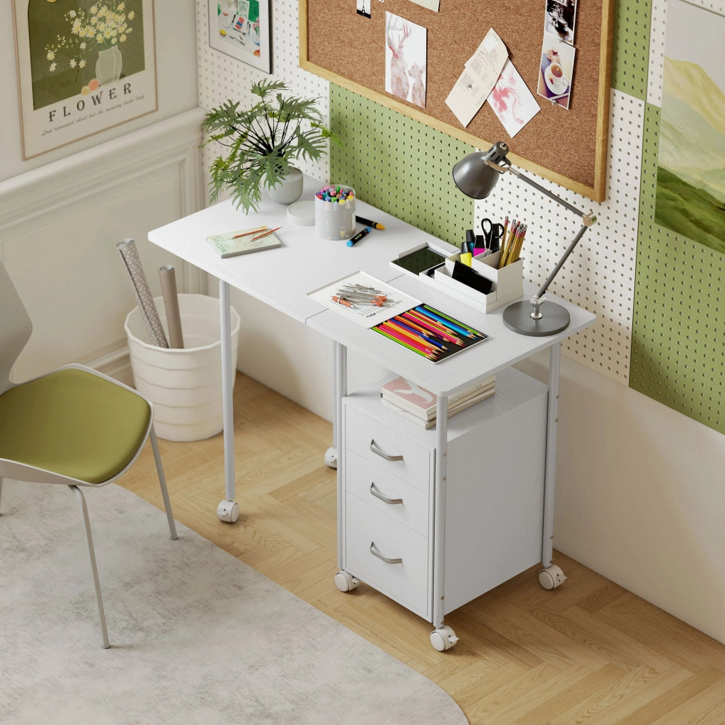 Scrivania per computer con cassetti e ripiano estensibile ¨C zephmum ¨C 105x51x75.5cm, bianco