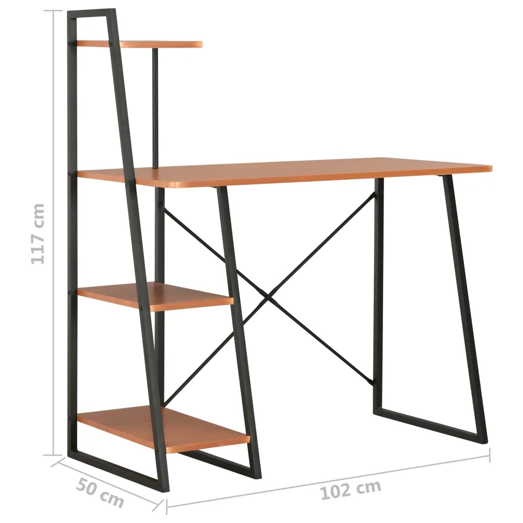 Scrivania | Tavolo da Ufficio con Mensole Nera e Marrone 102x50x117 cm