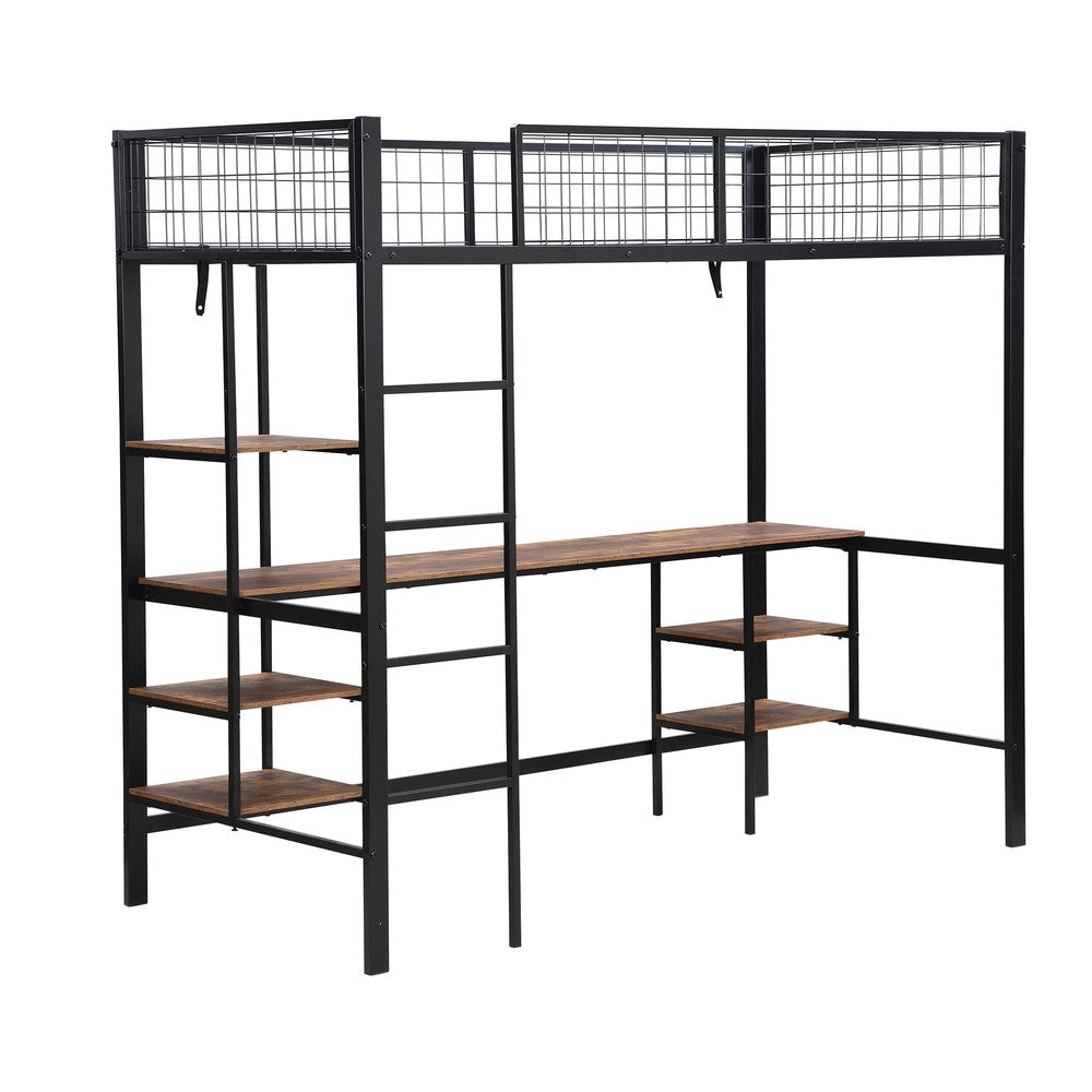 Letto a Castello con Scrivania e Scaffale ¨C Xylo ¨C Metallo e Legno, Nero, 90x200