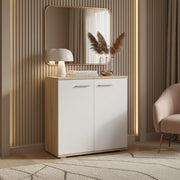 Commode FAUSKE - Capiente - 2 Ante - Rovere Sonoma - Bianco - Larghezza 69 cm, Altezza 74 cm, Profondit? 34 cm