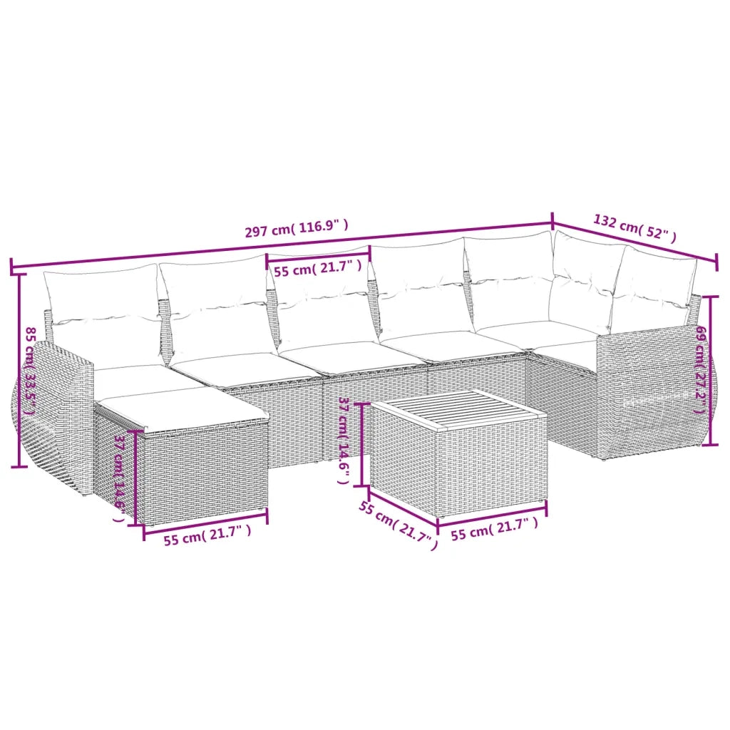 Set Divani da Giardino con Cuscini 8 pz Nero in Polyrattan 3257442
