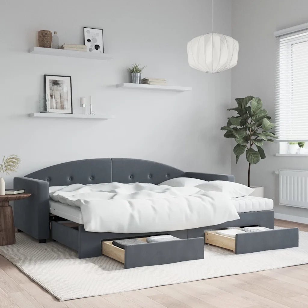 Divano Letto Estraibile Cassetti Grigio Scuro 80x200cm Velluto 3197367