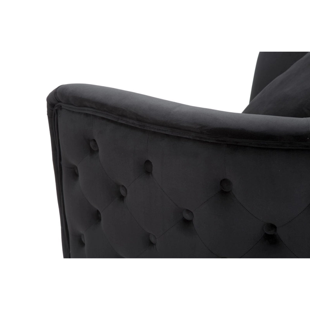Poltrona Bucarest in velluto nero con braccioli capitonne e gambe oro 76x74x71 cm