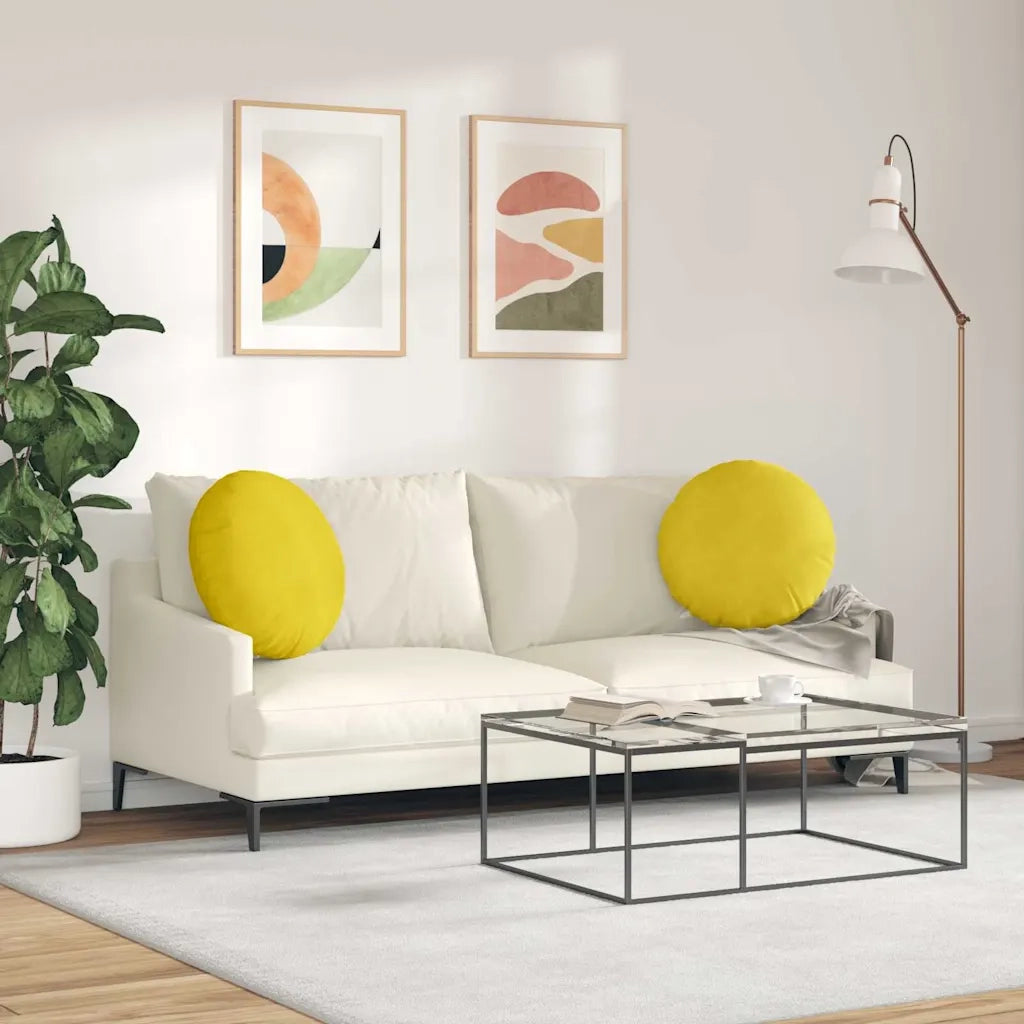 Cuscini per Seduta 2 pcs Giallo Ø50 x 19 cm Velluto 42014181