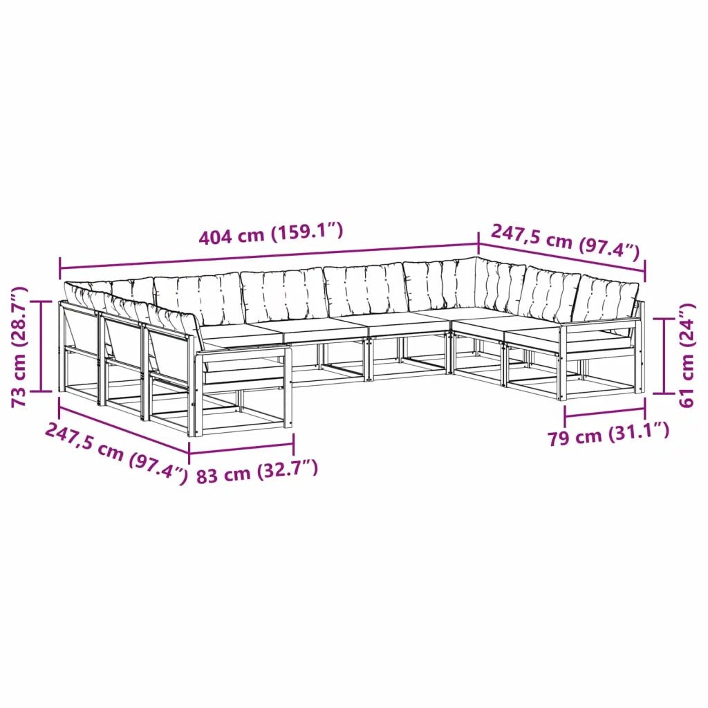 Set di divani da esterno 9 pcs Bianco e Grigio Chiaro 3389061