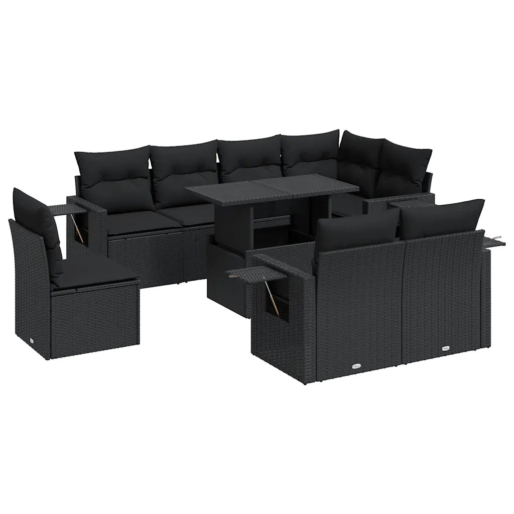 Set Divani da Giardino 9 pz con Cuscini Nero in Polyrattan 3326496