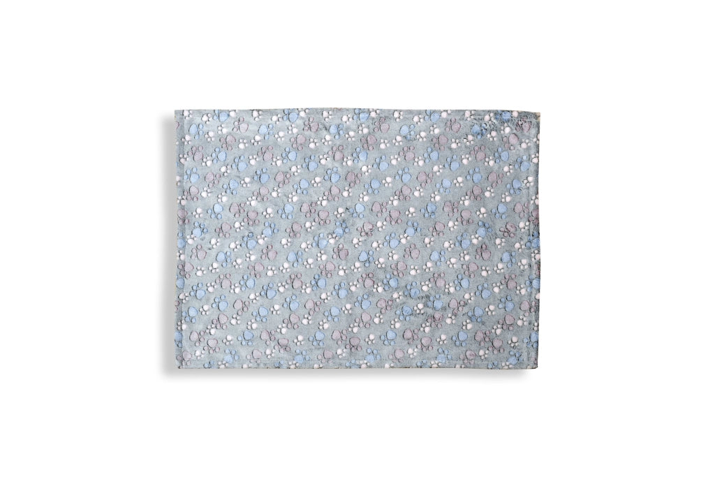 AIO FACTORY Coperta in pile 100x70 cm grigia con cuccia per cani con zampe colorate