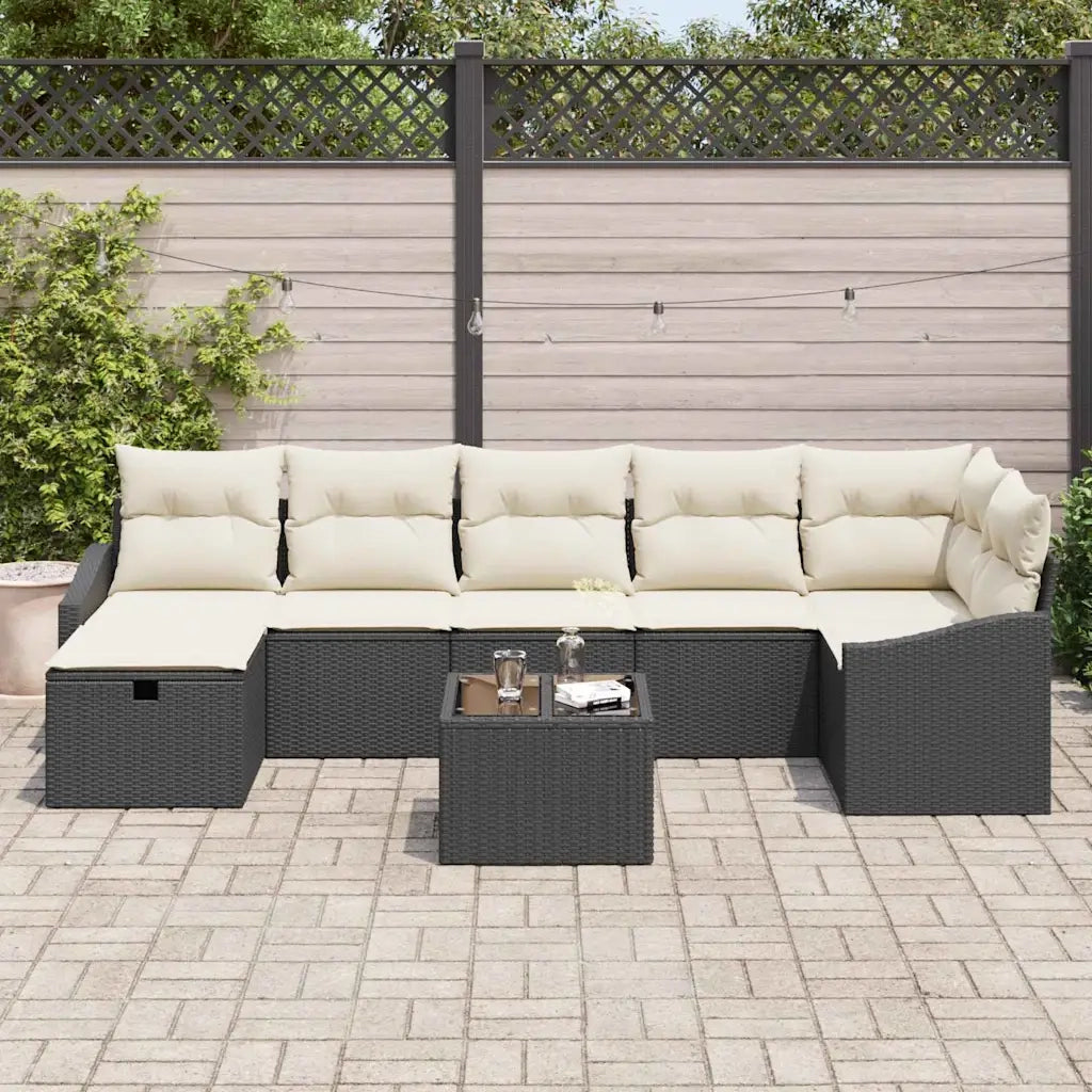 Set di divani con cuscino 8 pcs Nero polyrattan 3359306
