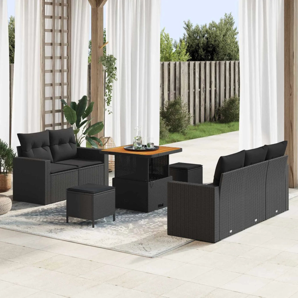 Set Divano da Giardino con cuscino 8 pcs Nero polyrattan 3361554
