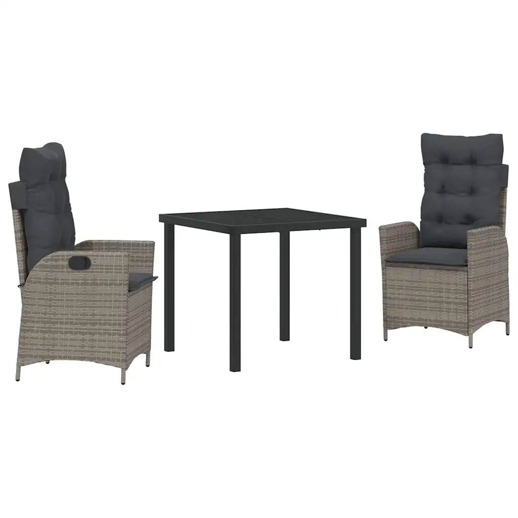 Set da Pranzo per Giardino con cuscino 3 pcs Grigio polyrattan