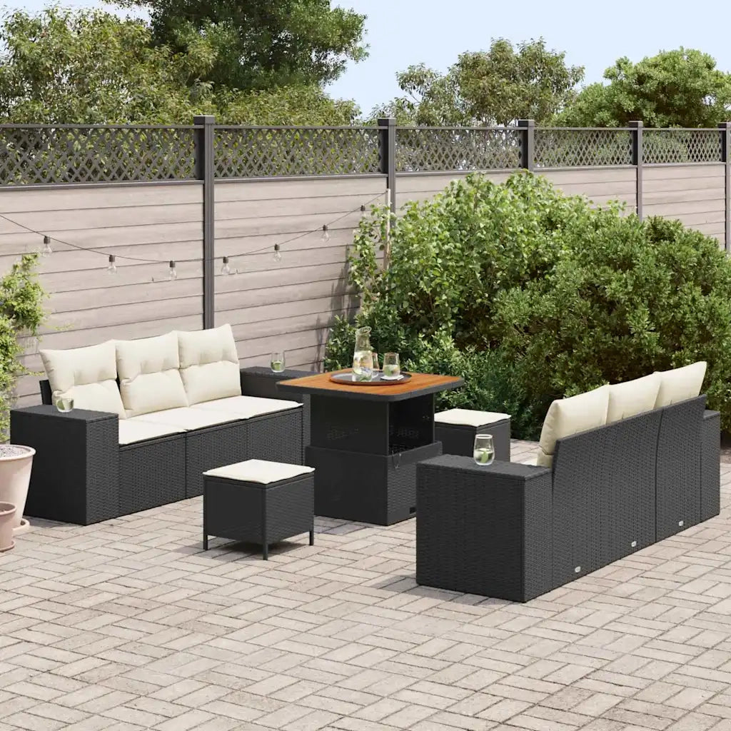 Set Divano da Giardino con cuscino 9 pcs Nero e Crema