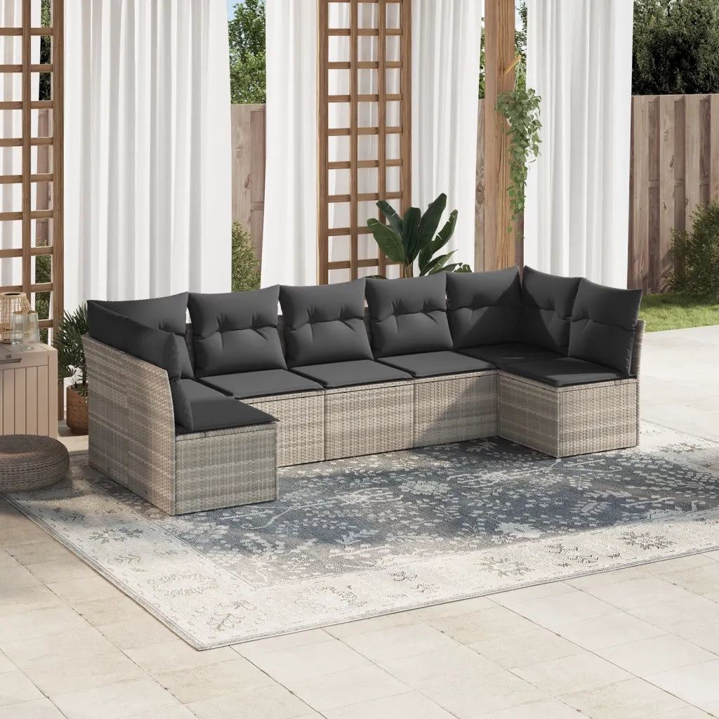 Set Divani da Giardino 7pz con Cuscini Grigio Chiaro Polyrattan 3249271